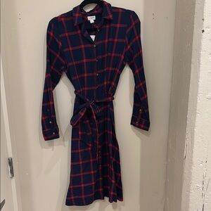 J. Crew Blue and Red Long Sleeve Wrap Dress